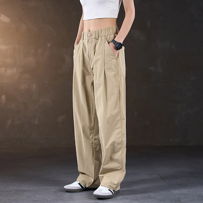 冰丝伞兵裤夏季薄款宽松直筒阔腿速干户外登山休闲工装裤子男5010