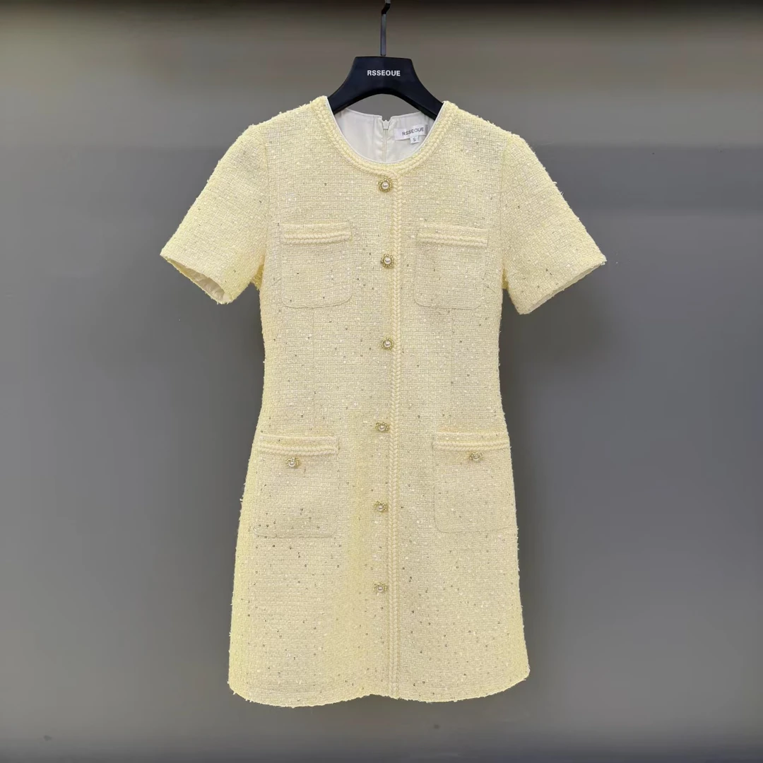 夏季名媛时尚法式轻奢A字裙子女减龄御姐高级感小香风连衣裙L9596