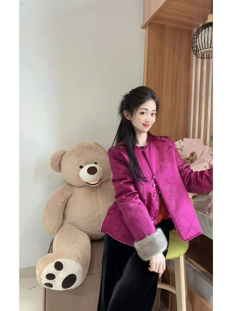 《璐璐推荐》冬季新款袖口水貂毛棉服女装上衣时尚百搭减龄DY2084