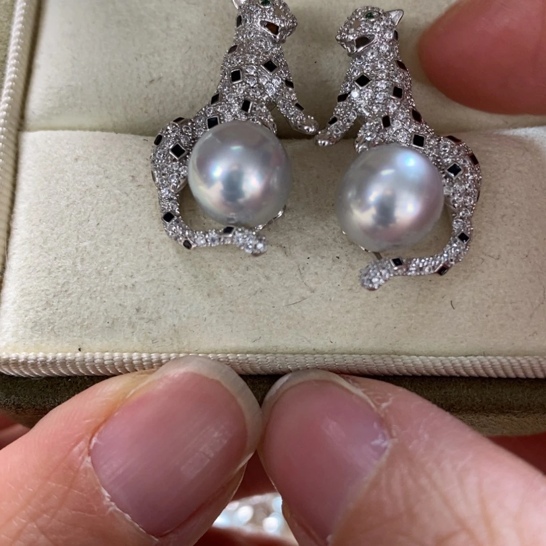 海水珍珠耳饰银S925镶嵌