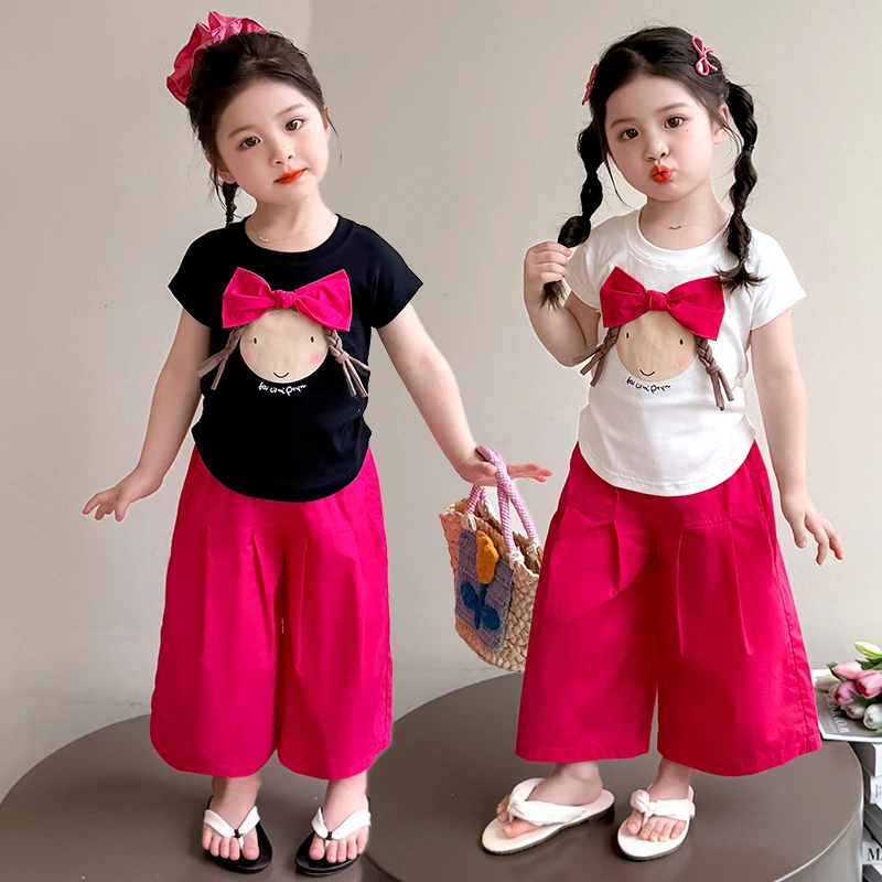 女童套装夏季洋气网红儿童短袖阔腿裤套装小女孩宝宝夏装2025新款