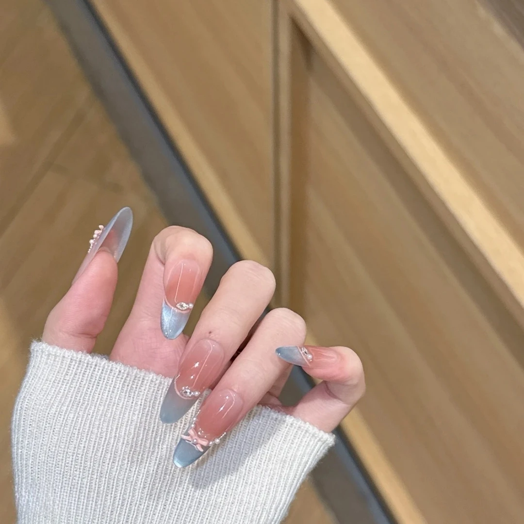 【蓝色精灵】纯手工穿戴甲春季新款ins百搭显白猫眼指甲贴美甲贴片