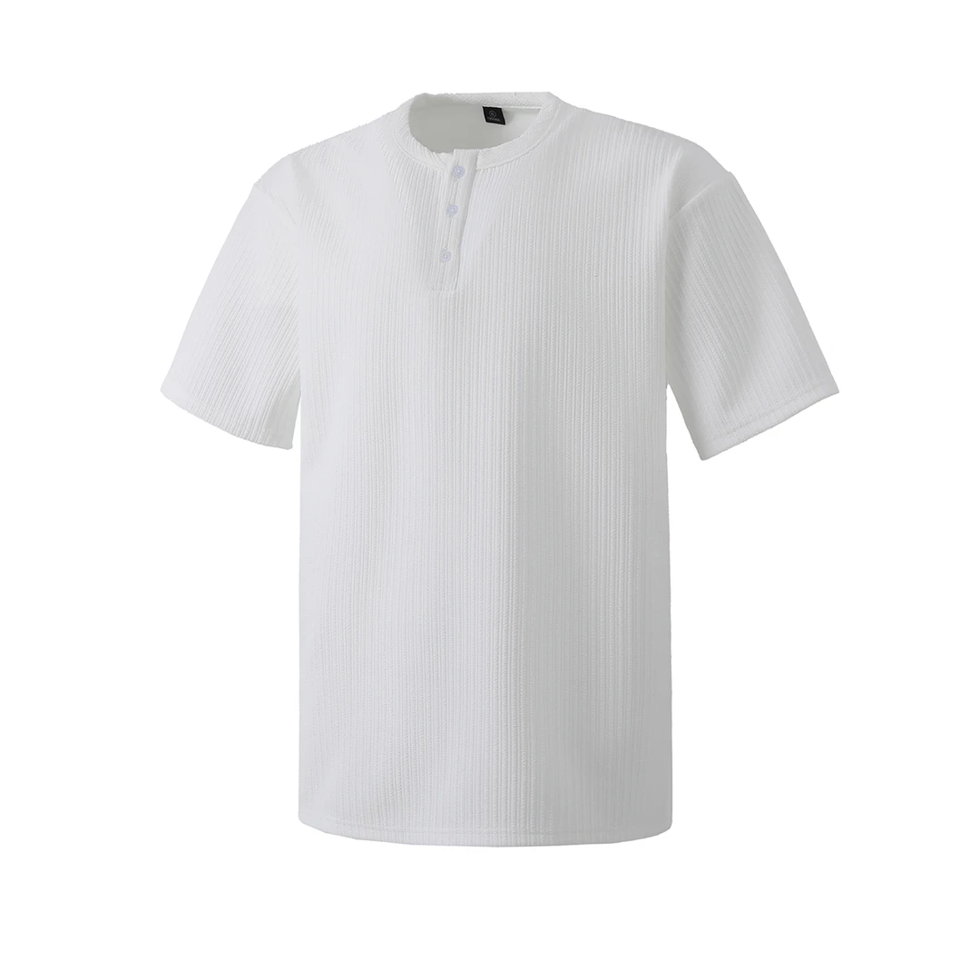 新款2025春夏落肩百搭华夫格亨利领短袖男士运动时尚休闲夏DT803