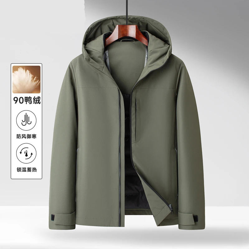 马休丹盾户外90绒连帽羽绒服 男士宽松大码简约纯色冬季保暖外套