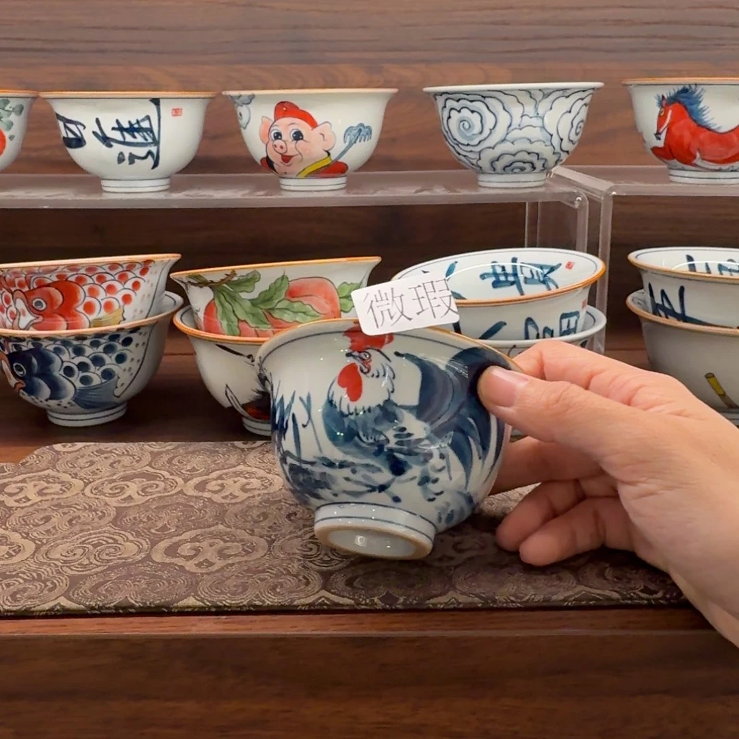 釉下手绘茶具微瑕