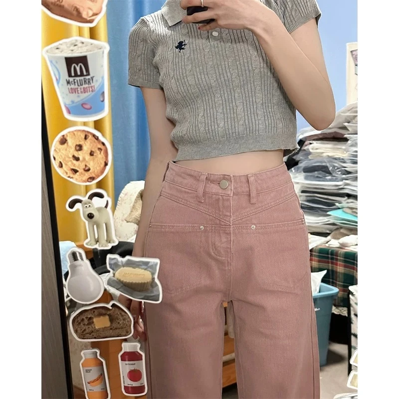 【有瑕疵】直筒裤夏季秋季高腰多口袋牛仔裤直筒小众百搭显瘦