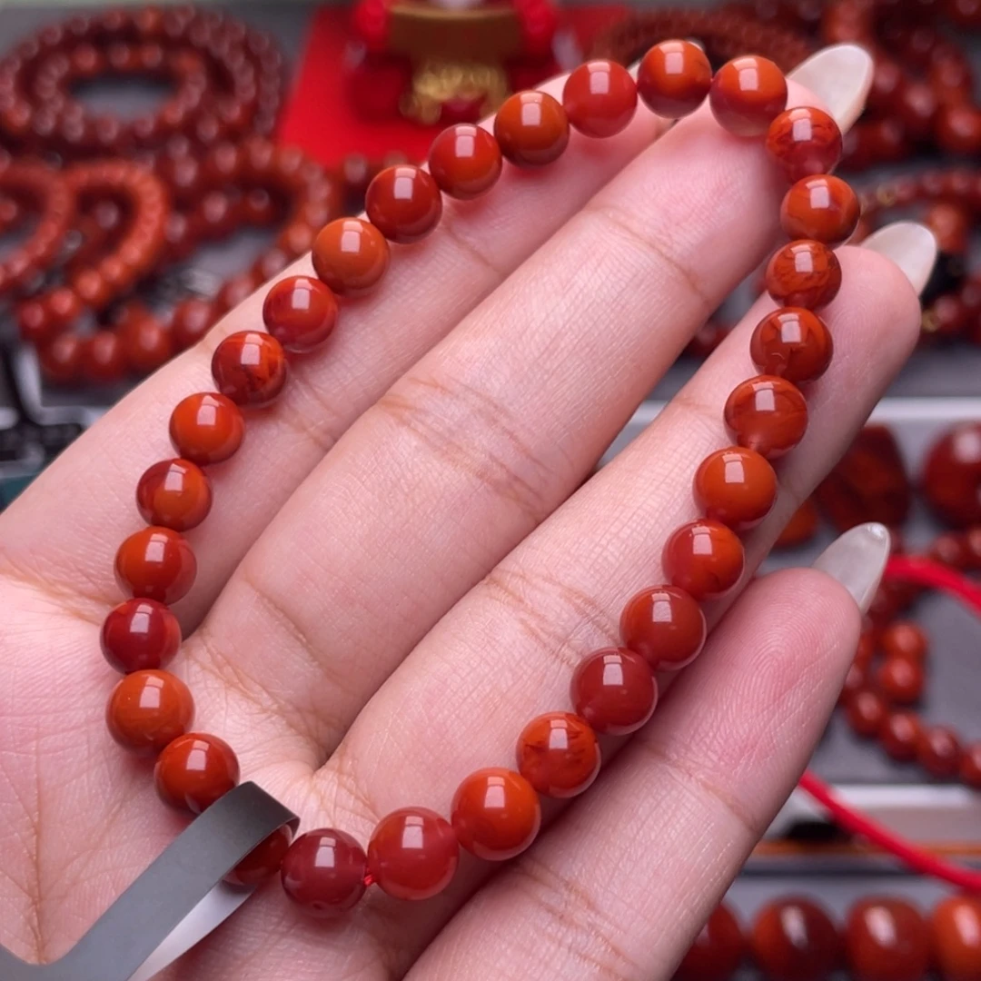 南红玛瑙未镶嵌其他全品原矿）6.6mm瓦西玫瑰红双色圆珠手串