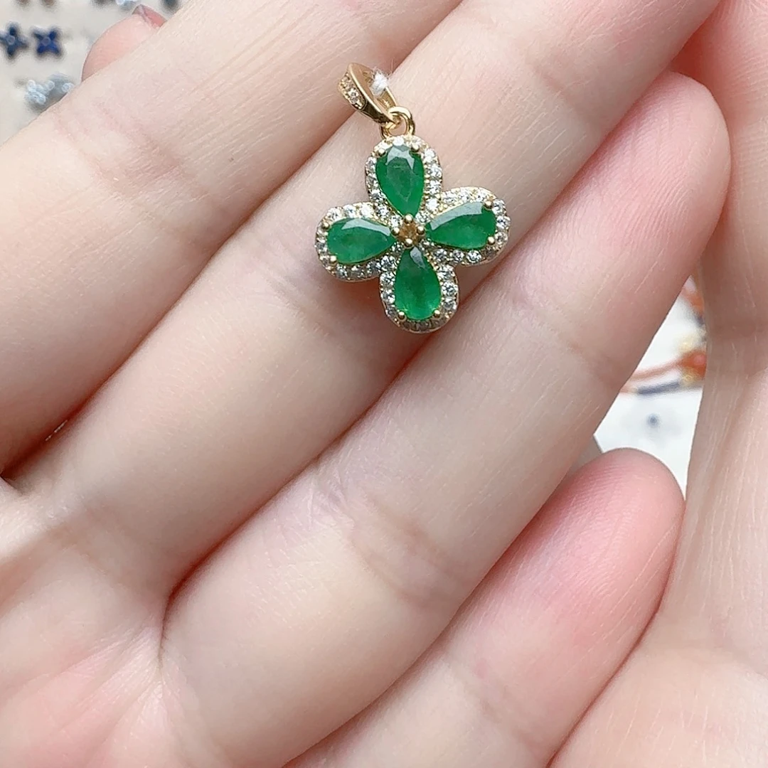 祖母绿吊坠(不含链)银S925镶嵌