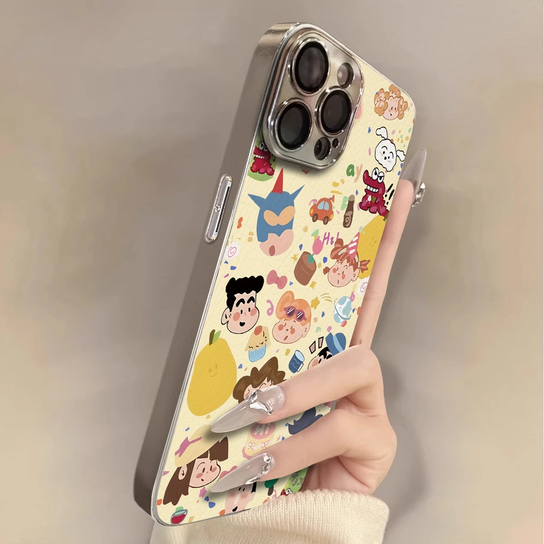 可爱涂鸦蜡笔小新适用苹果16promax手机壳彩绘女新款iphone15pro