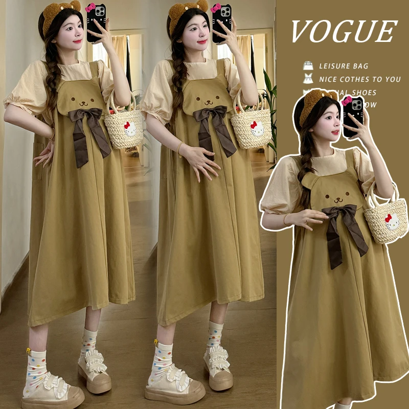 时尚孕妇装背带裤套装减龄显瘦宽松可爱风短裤夏季穿搭套装