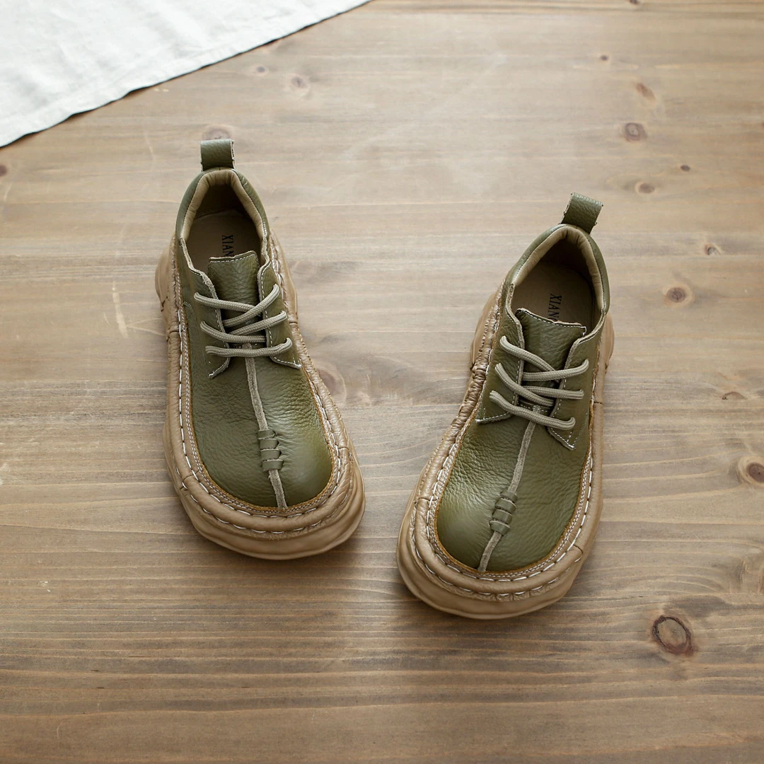 719-56秋季真皮厚底增高休闲鞋手工原创松糕鞋大头单鞋系带德比鞋