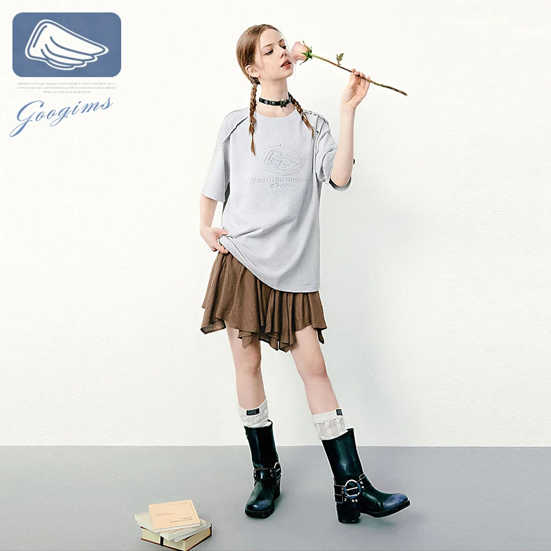 韩国Googims短袖男夏季纯棉潮流时尚男女同款百搭休闲T恤情侣上衣