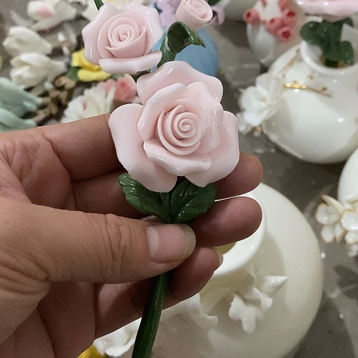瓷片纯手工陶瓷花摆件瑕