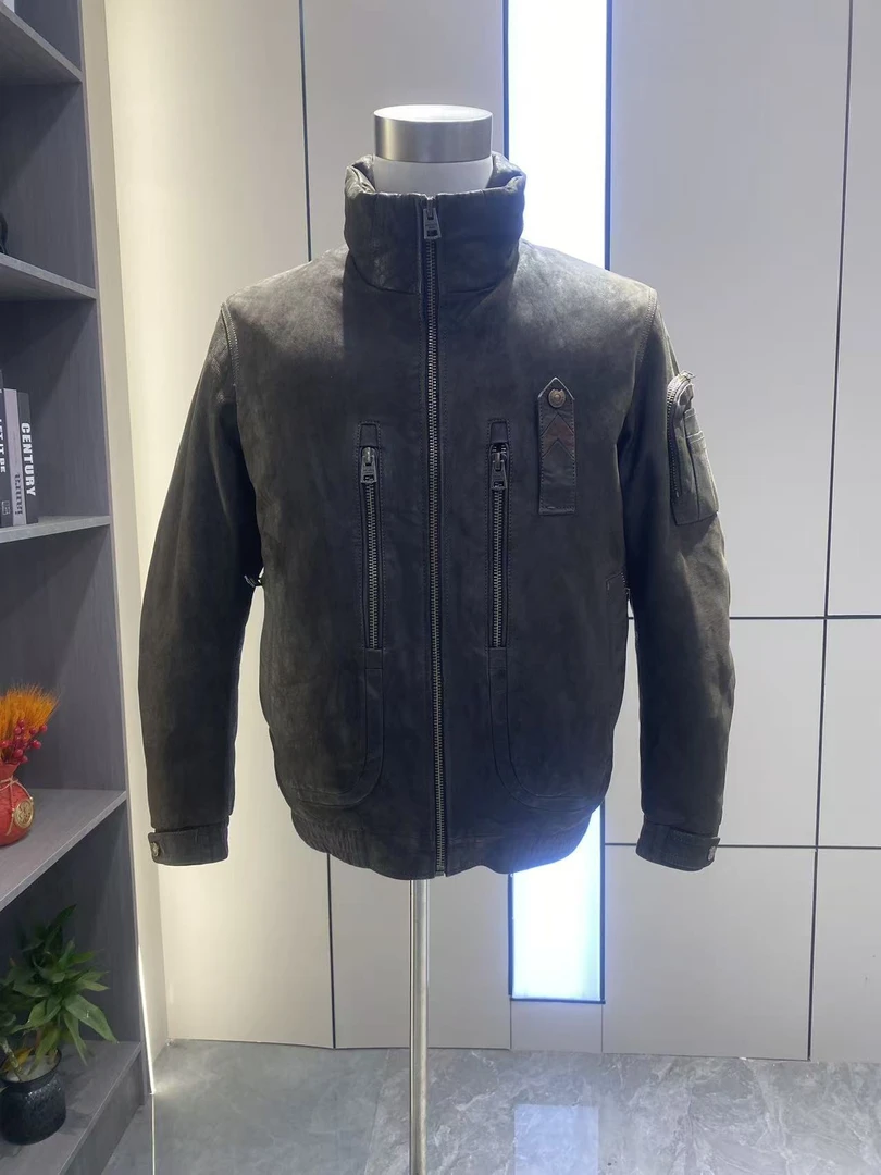 25590头层小牛皮男士真皮外套