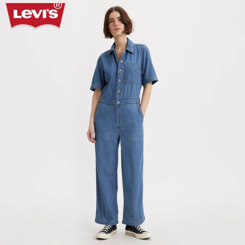 Levi's李维斯夏季女士连体裤翻领时尚潮流舒适蓝色长裤A5934-0001