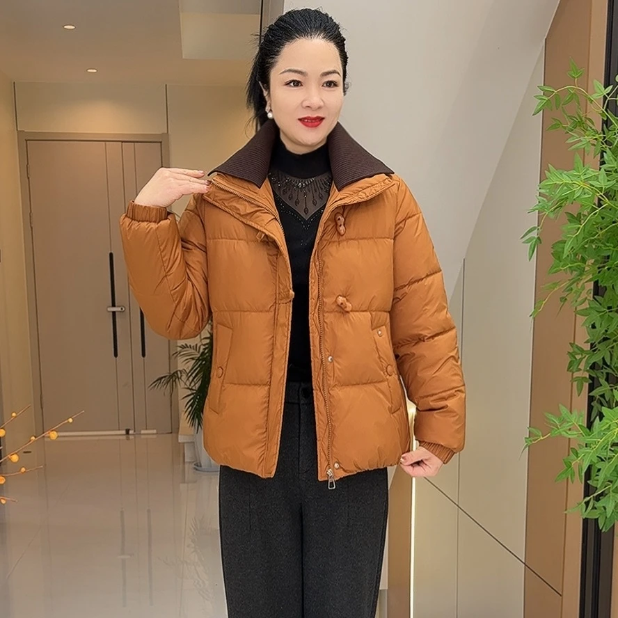 K853冬款休闲气质保暖棉衣时尚妈妈装宽松型双层领