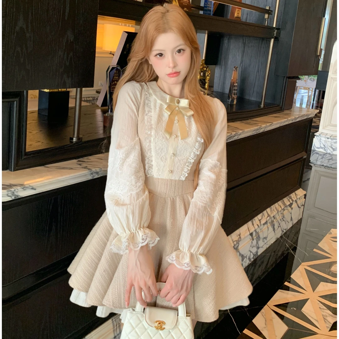 Blovelan月岛弦音 甜美贵气名媛小香风蓬蓬连衣裙秋