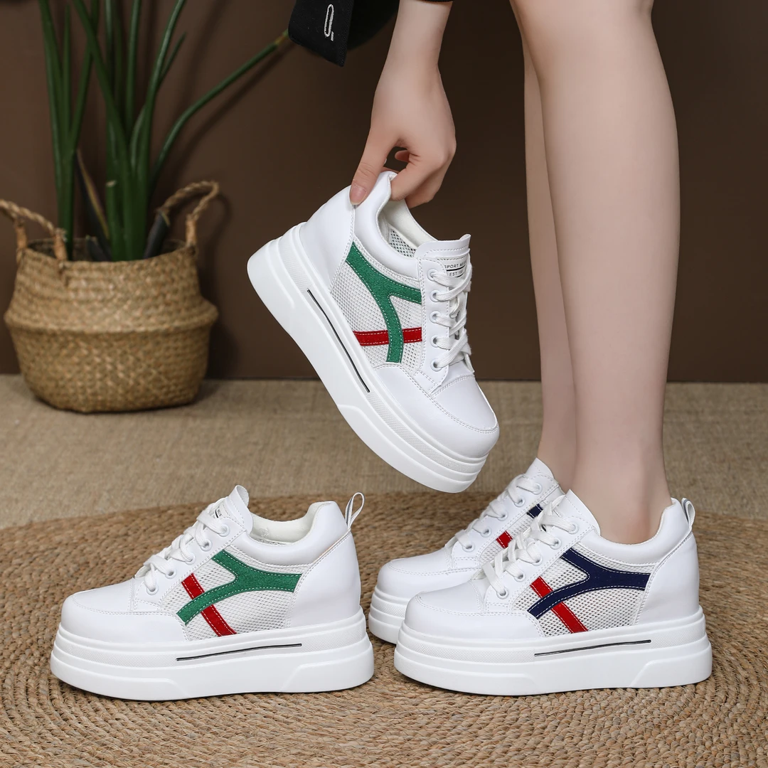 【跟高8厘米】厚底内增高网面小白鞋女鞋2025春夏季新款透气休闲鞋