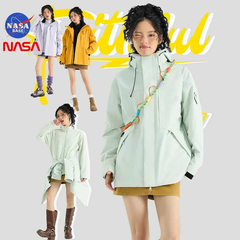 NASA户外冲锋衣女黑金石墨烯保暖可拆卸内胆情侣防风休闲登山服男