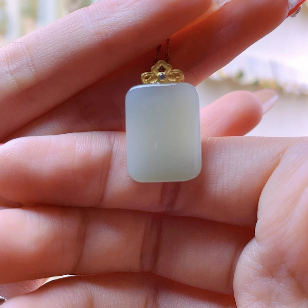 和田玉吊坠(赠链)银S925镀金镶嵌