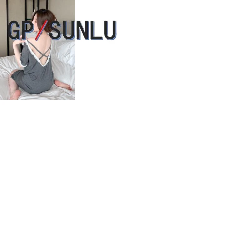 日本小众GP莫代尔露背睡衣与乳房垫妇女蕾丝夏季新薄短袖宽松中长