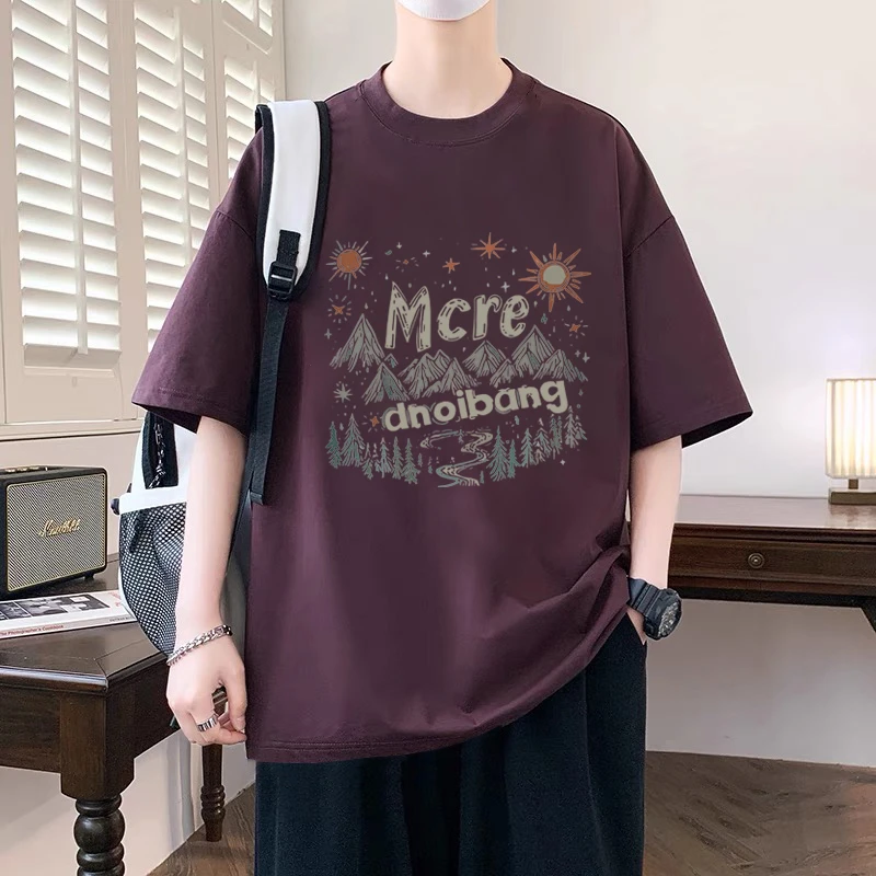 上新纯棉短袖T恤男宽松大码上衣潮牌美式情侣装半袖圆领学生青年