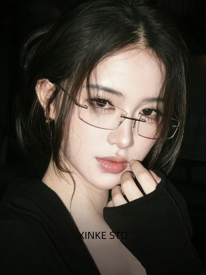 超轻钛纯欲无边框眼镜女款防蓝光近视可配新款显脸小无框眼镜框