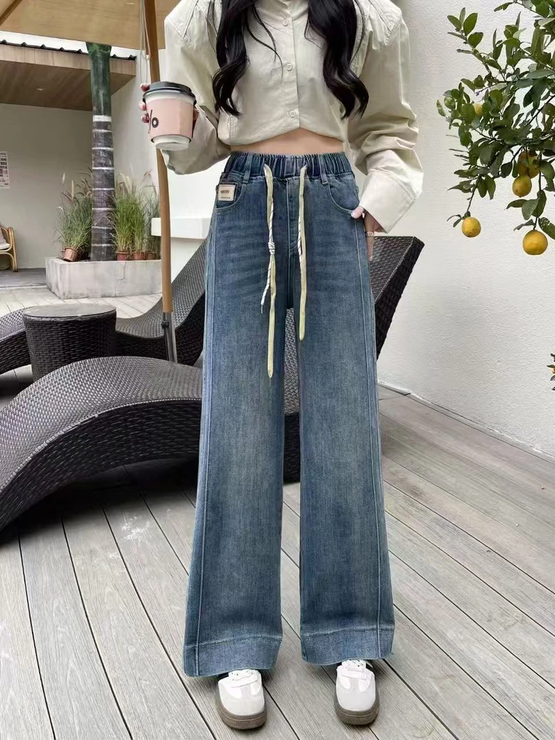 橙轩女款【布一布】春秋季薄款松紧腰弹力裤腿牛仔裤