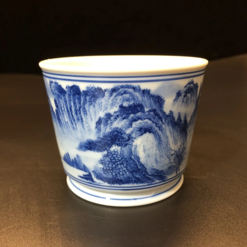 12.22/N100248/00975/青花内绘山水融天杯/口径7.9/高6.1/150cc