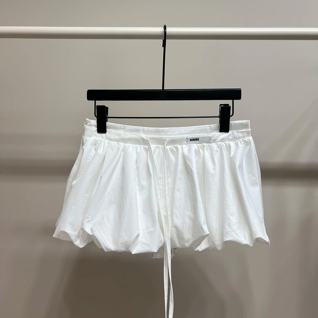 25夏季新品辣妹街头花苞裙蓬蓬休闲松紧腰短裙白色半裙夏款带内衬