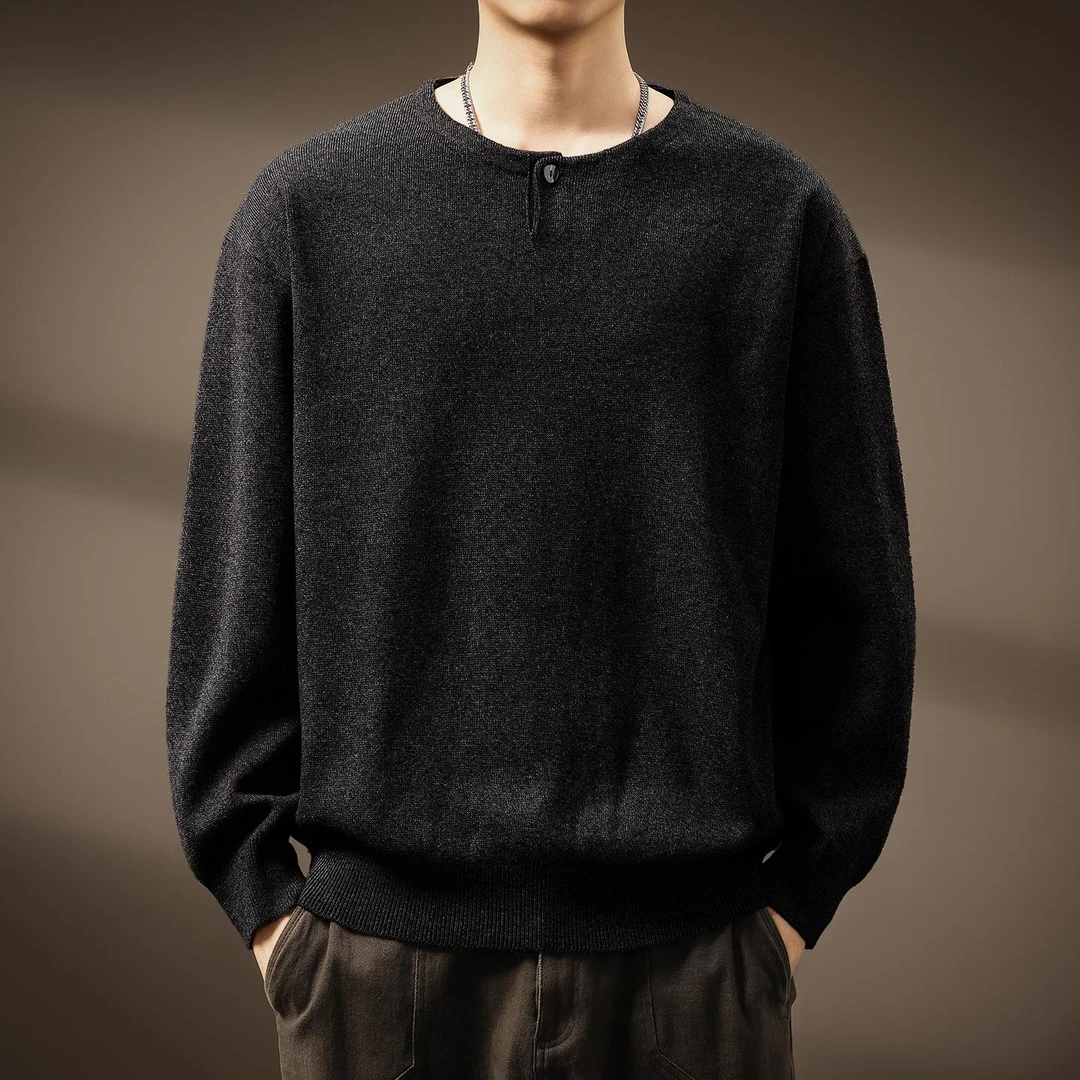 高端法式单粒扣亨利领毛衣男冬季新款潮牌通勤慵懒风休闲针织衫男