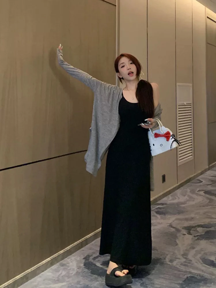 御姐风大码吊带连衣裙披肩套装高级感修身长裙