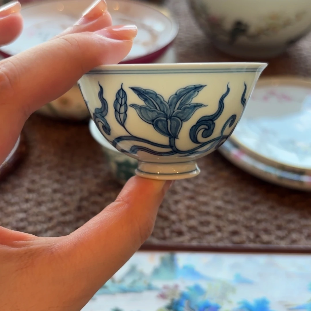 纯手工手绘青花单杯