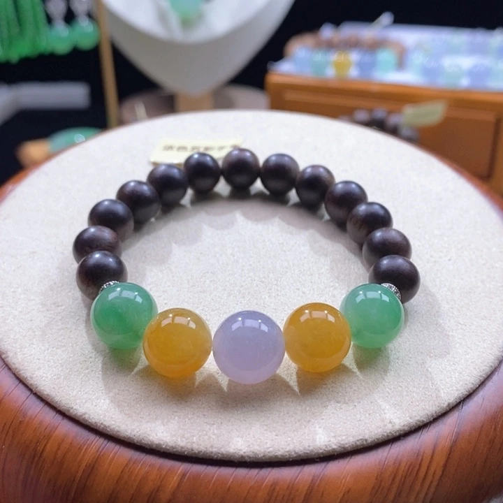 翡翠未镶嵌颈饰翡翠浓彩色手串