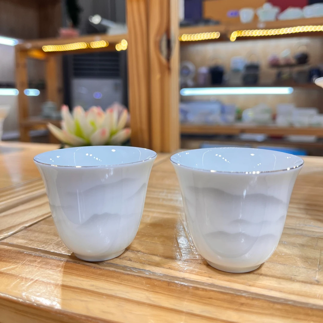 羊脂玉陶瓷茶具单杯不染山峰单客杯
