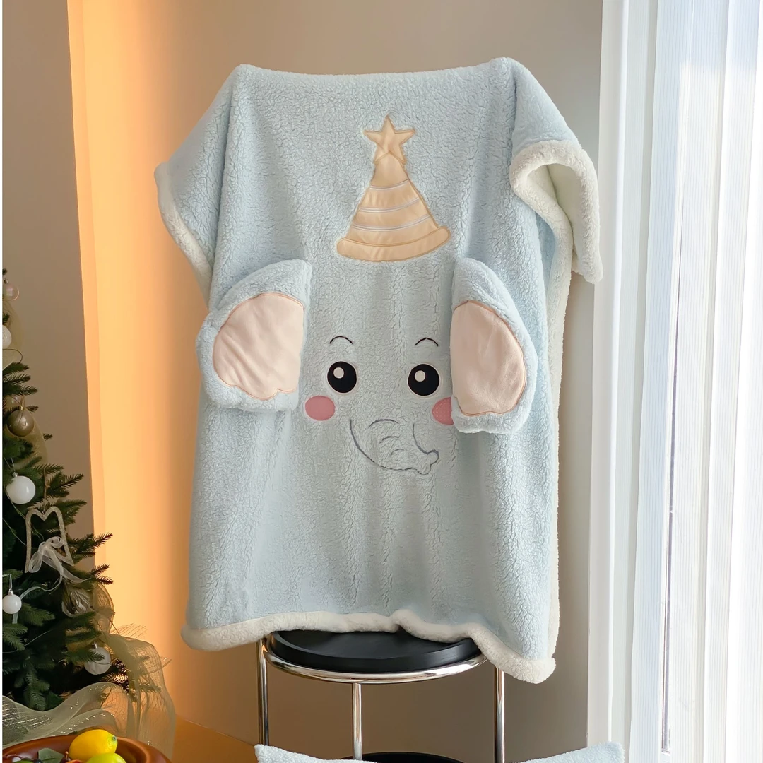 【富士商店】卡通可爱A类加厚双面羊羔绒贴布绣盖毯