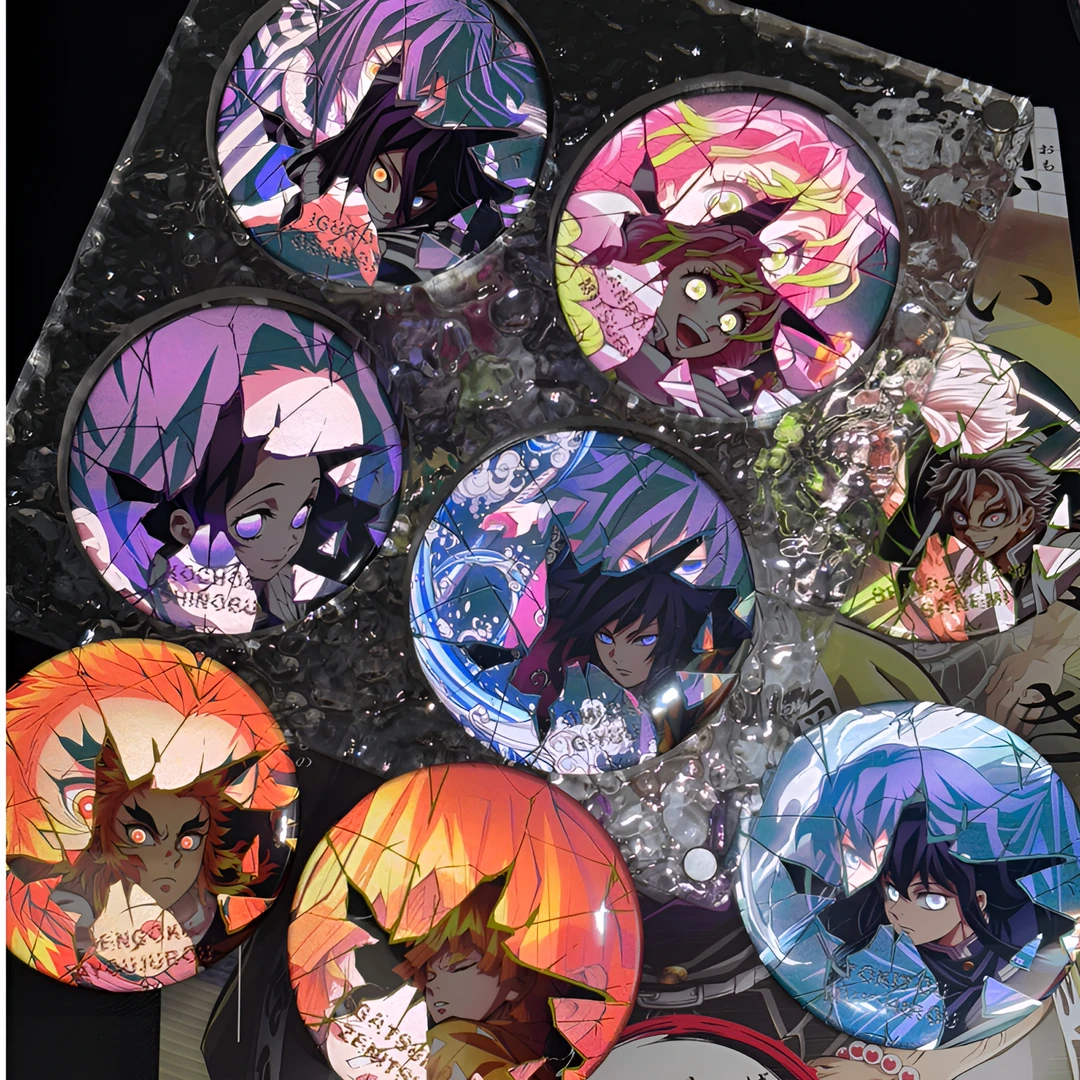 鬼灭之刃文创款反光双闪吧唧二次元动漫周边谷子吧唧痛包生日礼物