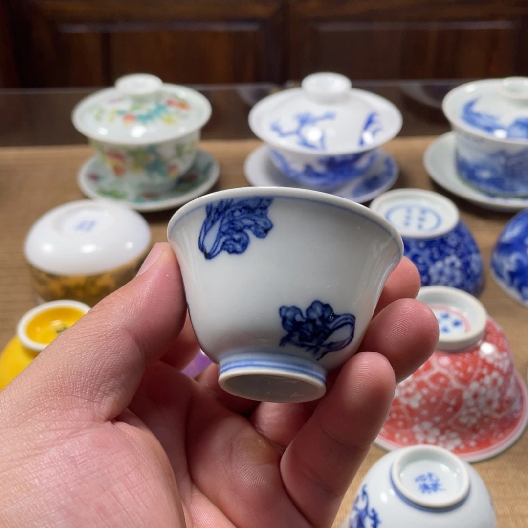 至善雅器青花白菜小撇口杯