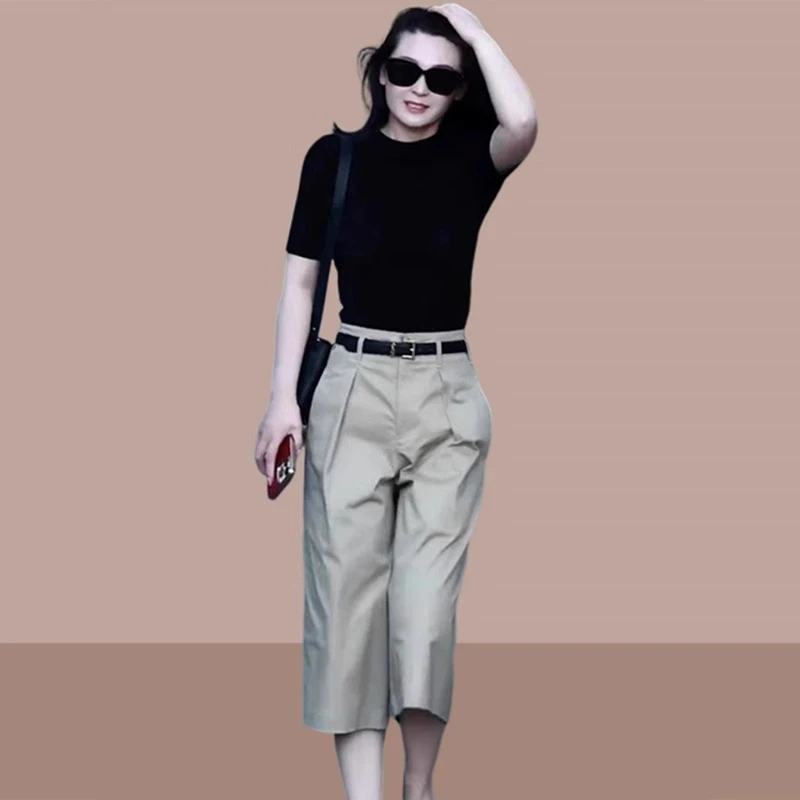 2025夏季新款女士高级感气质垂感直筒西装裤宽松显瘦小个子七分裤