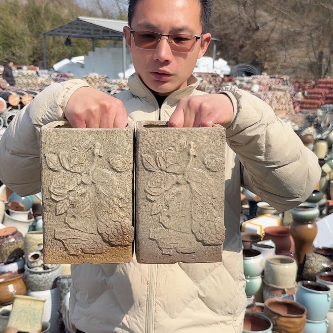 紫砂花盆口13高20（两个方柴烧