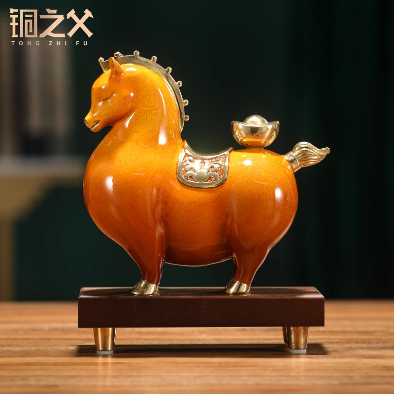铜之父【马驮元宝】黄铜摆件创意家居装饰办公桌面摆设商务礼品