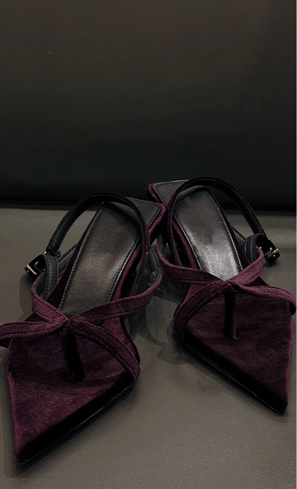 MIRROR 【涛姐精选】紫色丝绒蝴蝶结猫跟凉鞋