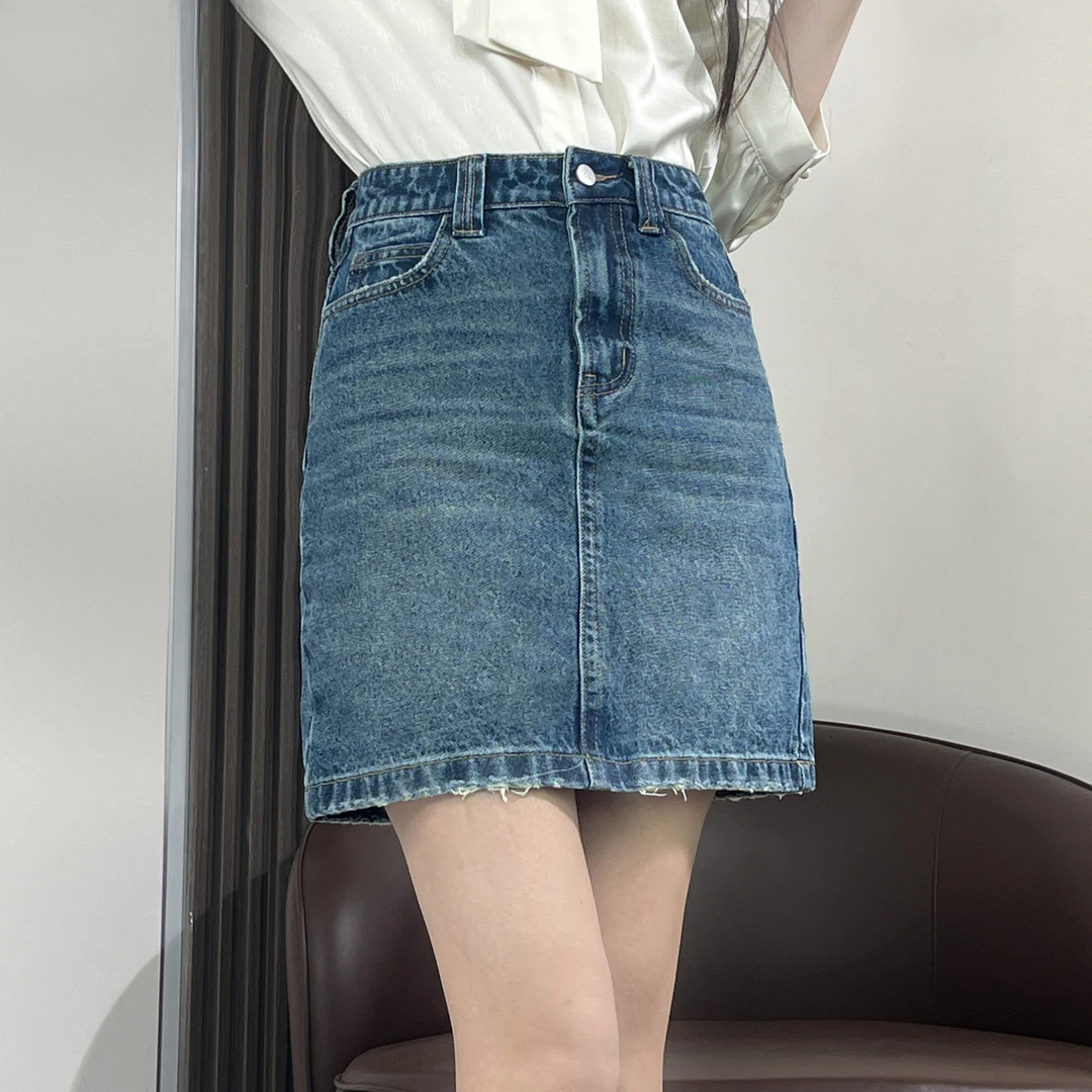 牛仔蓝烟灰夏季新短裙女装牛仔短裙薄款半身裙百搭韩版高腰A字版