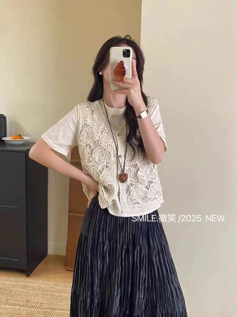 两件套镂空钩花亮片背心马甲波西米亚风格199