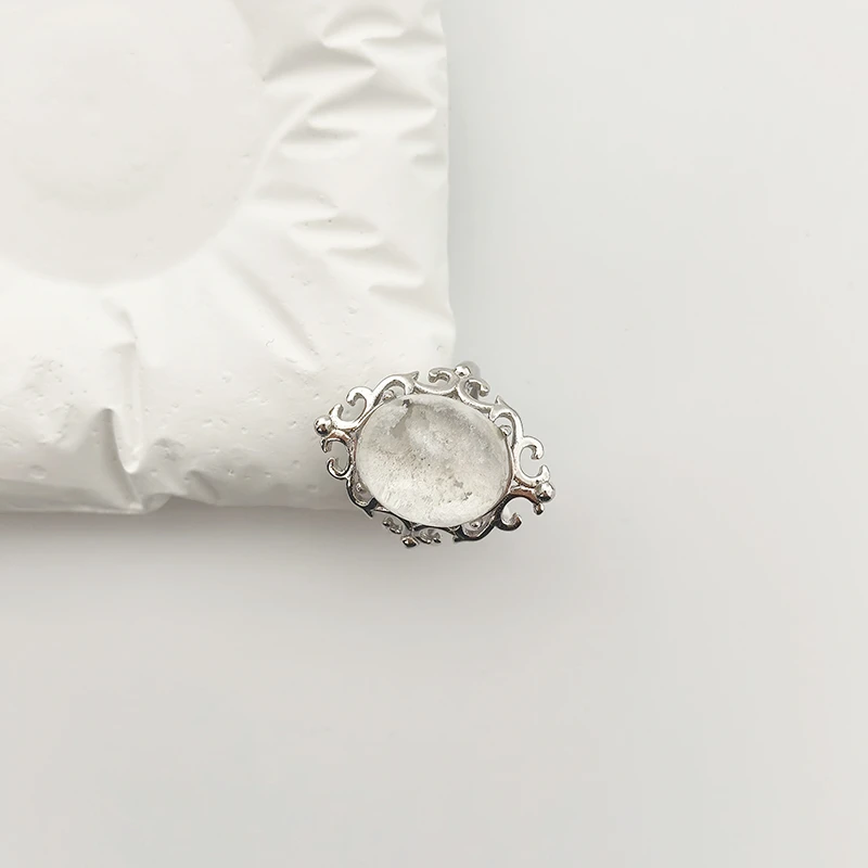 天然水晶 白幽灵全净体绵白糖感 戒指开口式 S925银戒托