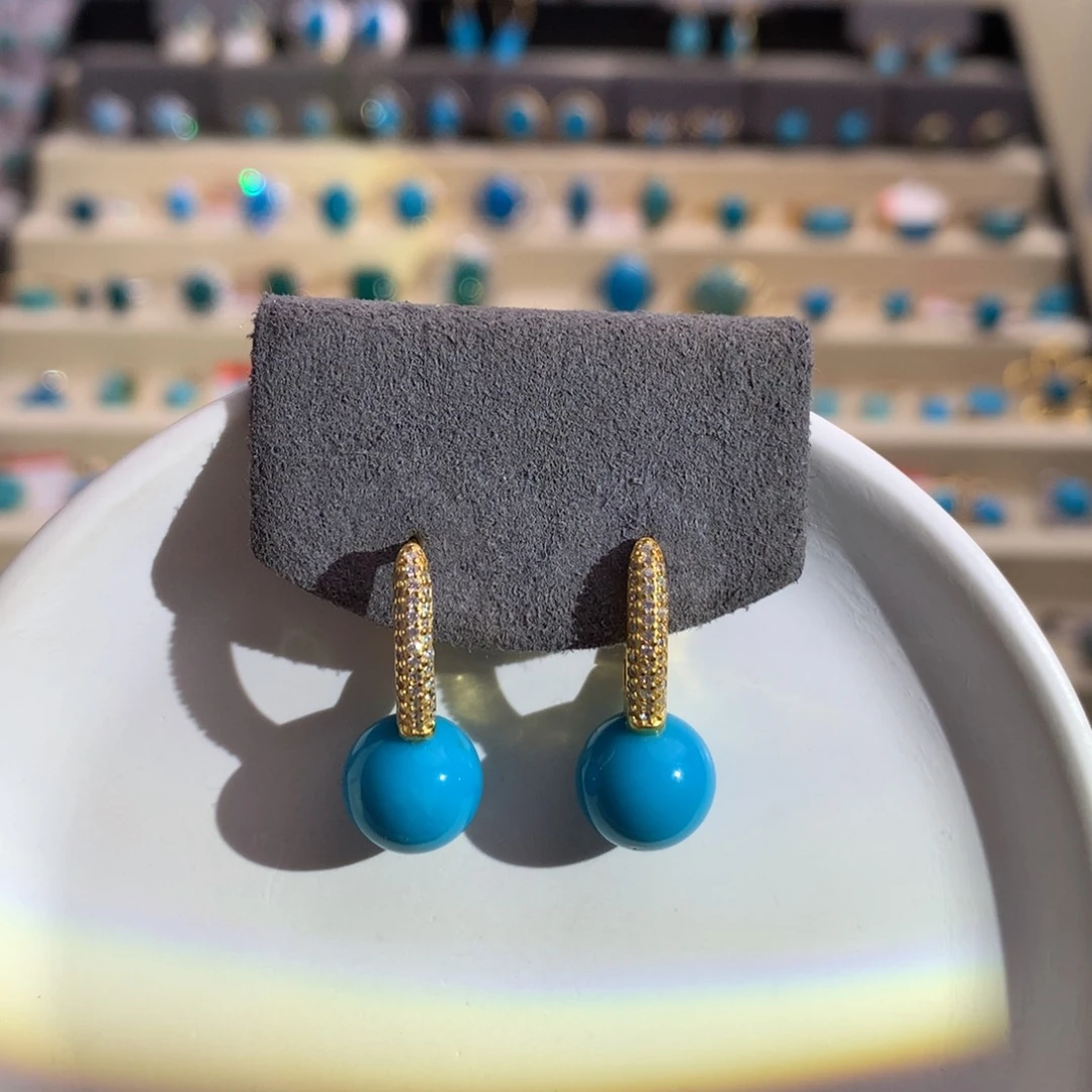 银S925镀金镶嵌绿松石美松精品耳扣