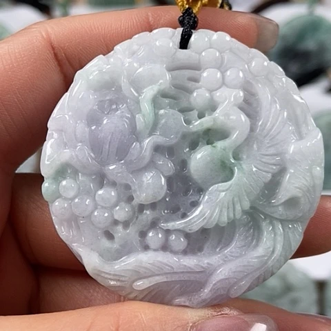 翡翠颈饰未镶嵌凤穿牡丹福利两面工福利
