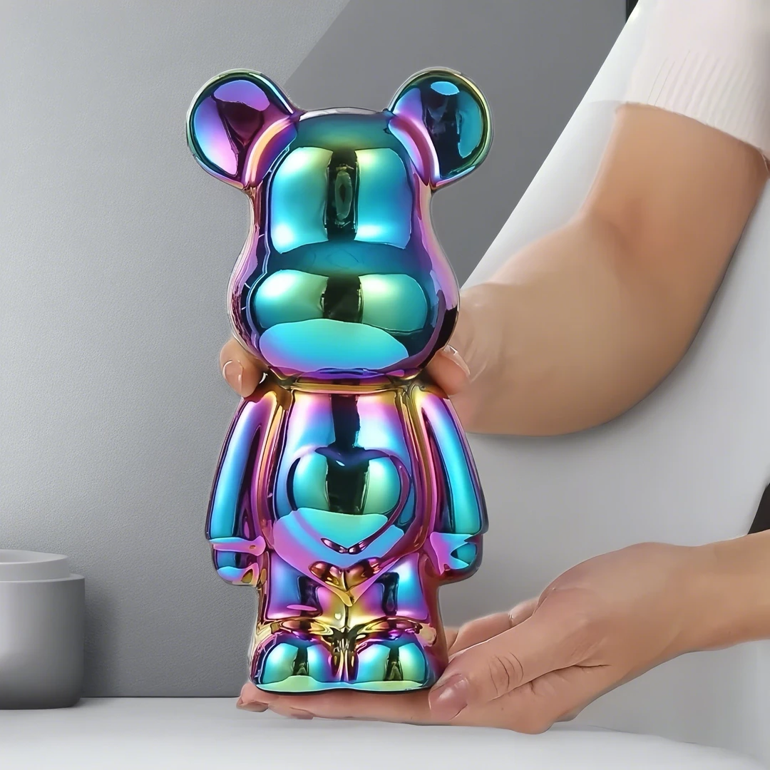 高品质21厘米爱心熊网红熊陶瓷摆件家居电视柜轻奢潮玩装饰品摆件