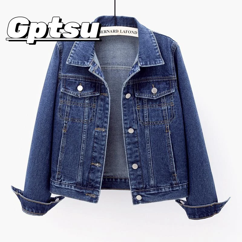 GPTSu秋季新款牛仔外套女短款修身百搭夹克开衫单排扣长袖上衣潮