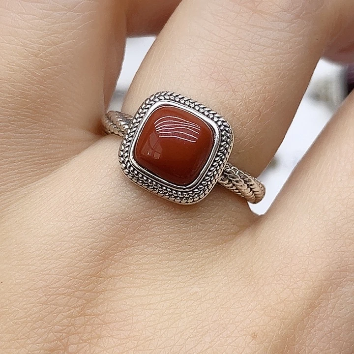 玛瑙/玉髓戒指银S925镶嵌925银